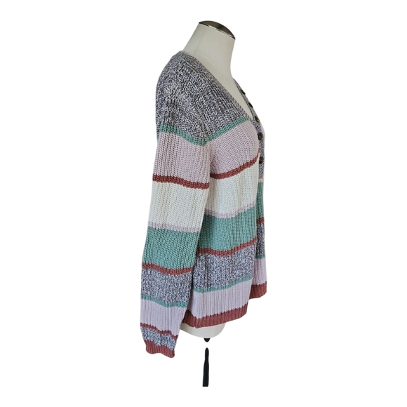 Maurices Multicolor Striped Henley Sweater Size L – Cozy Knit Button-Up Pullover - Picture 2 of 9